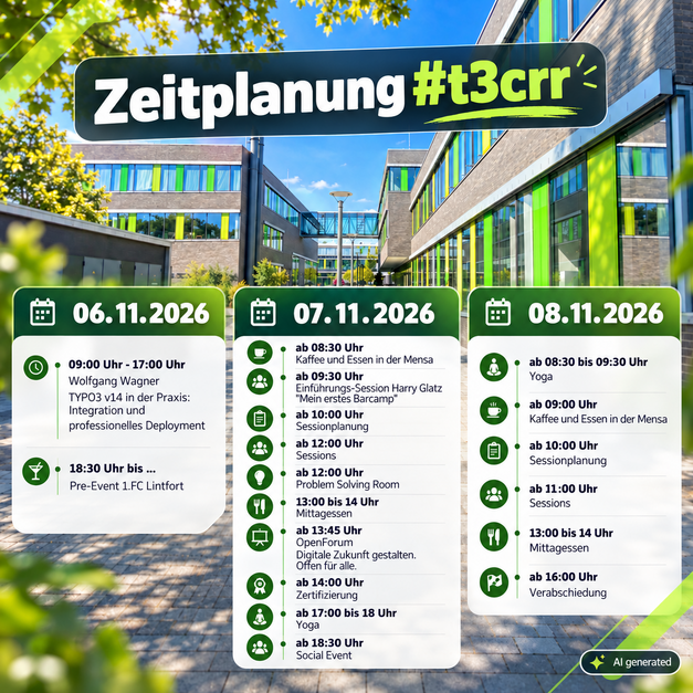 Zeitplanung für das t3crr 2026